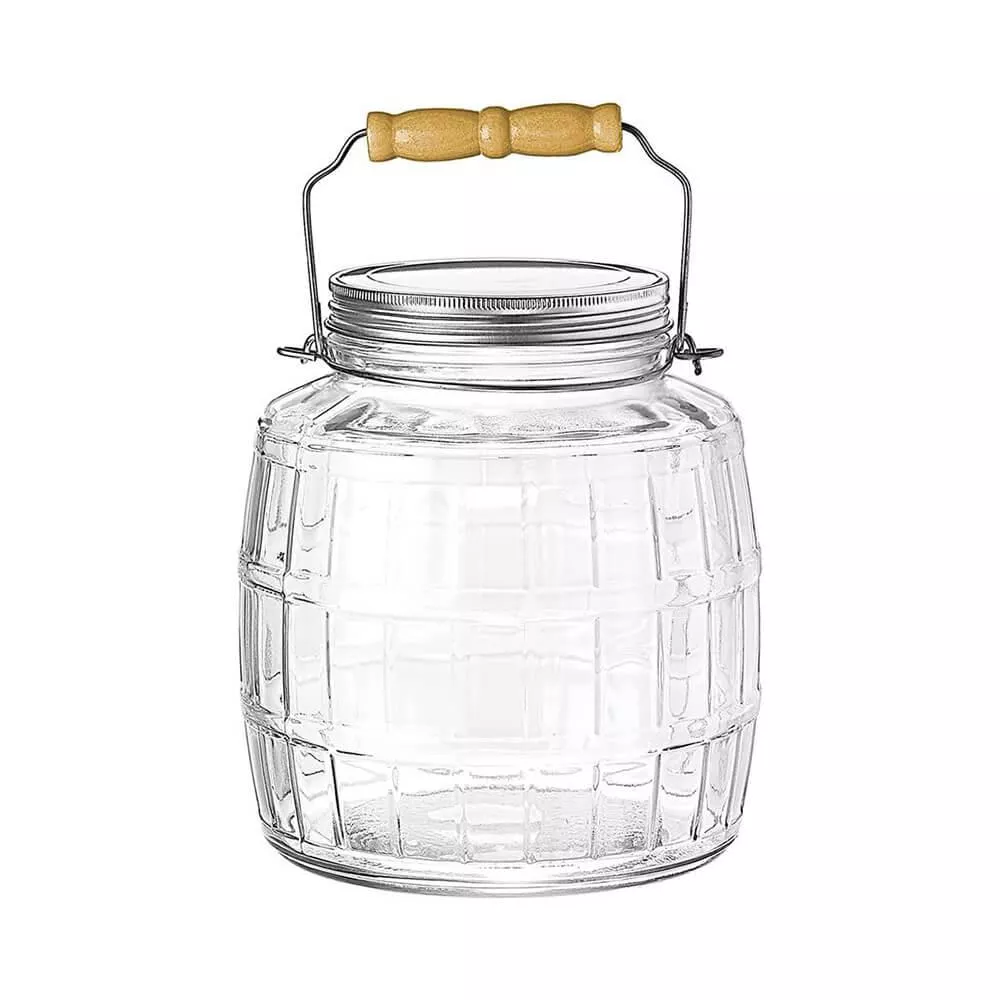 1 Gallon Barrel Jar with Brushed Metal Lid & Wood Handle