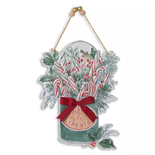 12.5 inch Green Bucket Wall Decor with Burlap & Pine
