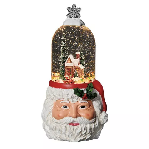 12 Inch Lighted Swirl Santa Base With Rotating Santa And Deer