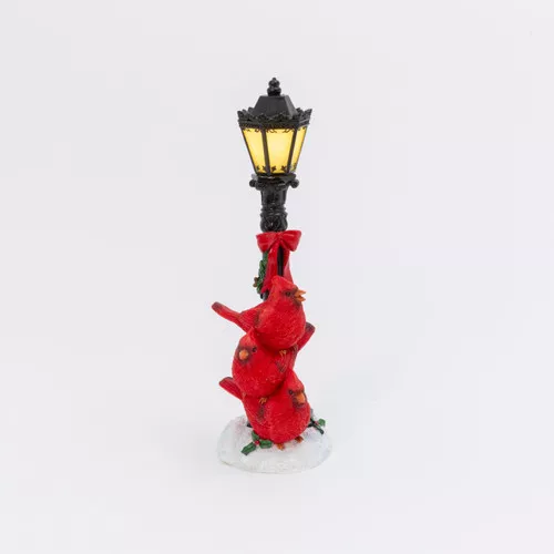 14.5"H Lighted Resin Street Lamp with Cardinals