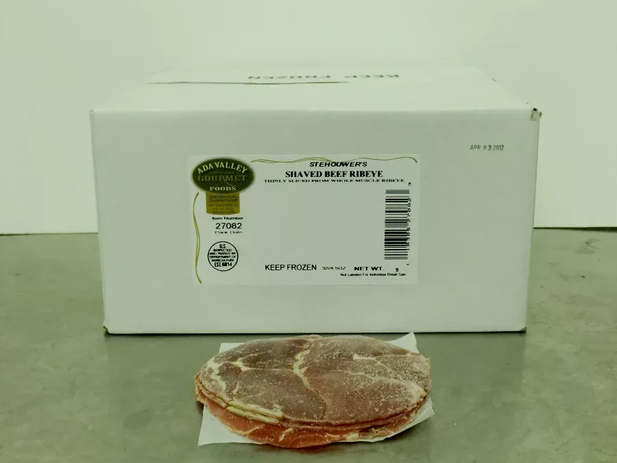 Ada Valley Gourmet Foods Frozen Shaved Beef Rib Eye 4 Ounce Size - 36 Per Case