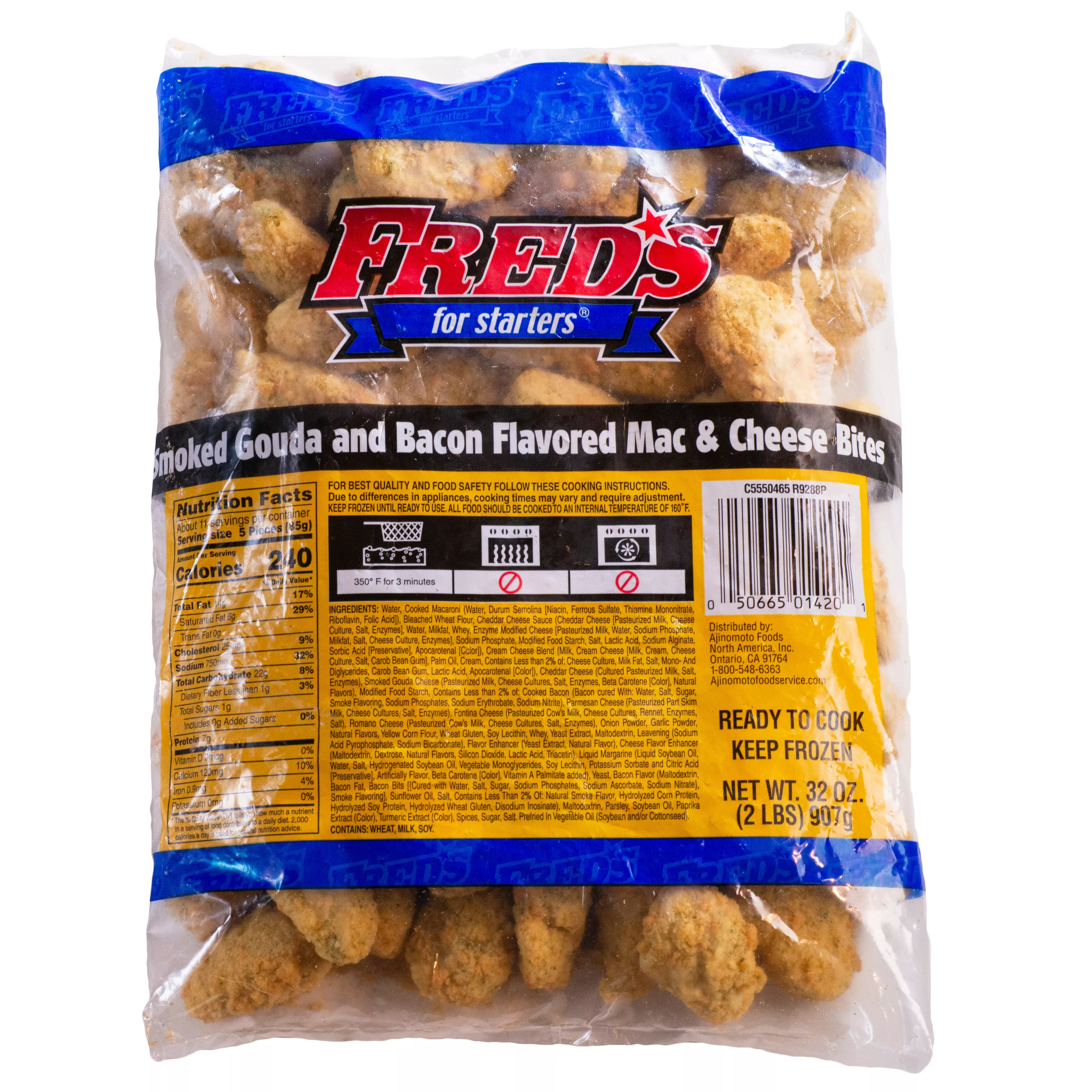 Ajinomoto Foods North America Fred's Smoked Gouda & Bacon Flavored Mac &cheese Bite Bags 12 Pound Each - 1 Per Case