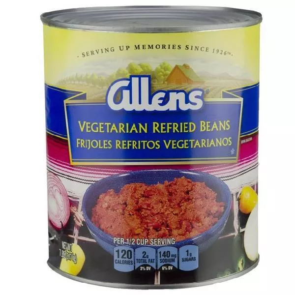 Allen's Canned Vegetables Allen Refried Beans Vegetarian Canned 112 Ounce Size - 6 Per Case