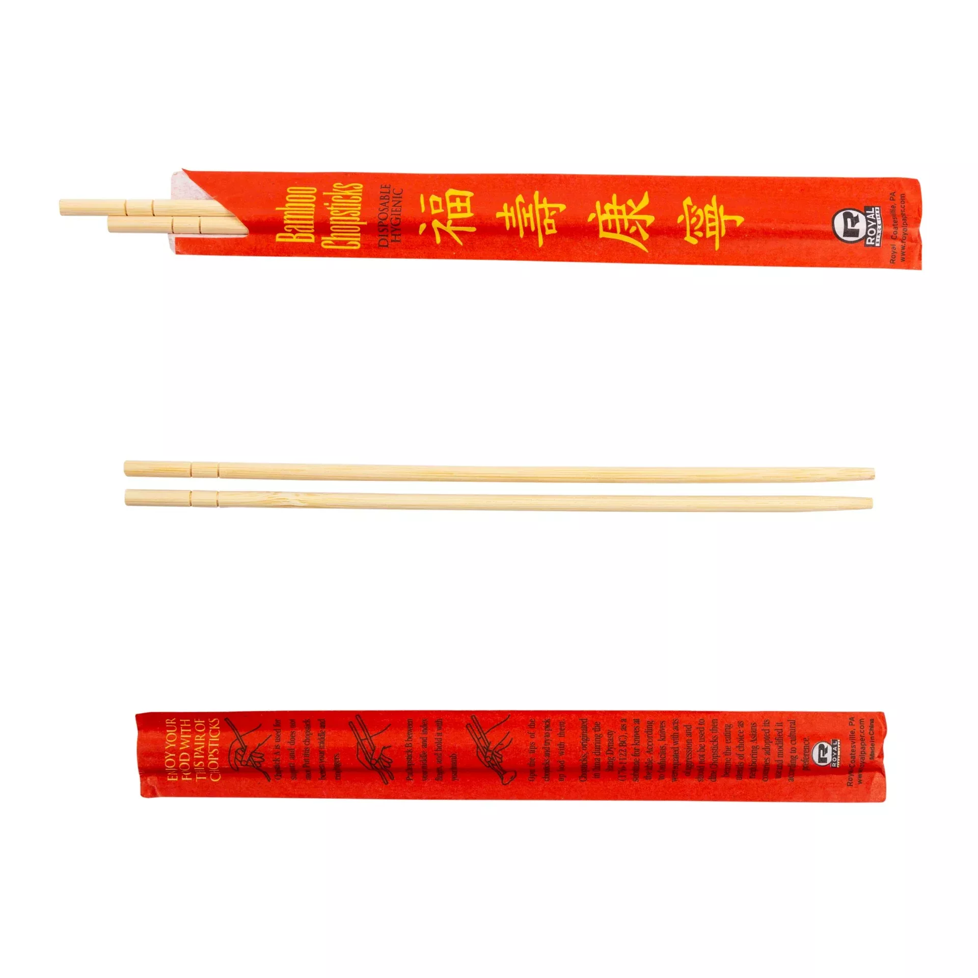 Amercare Royal 9" Bamboo Chopsticks in Red Paper Sleeve Pkd 10/100 - 10 Per Case