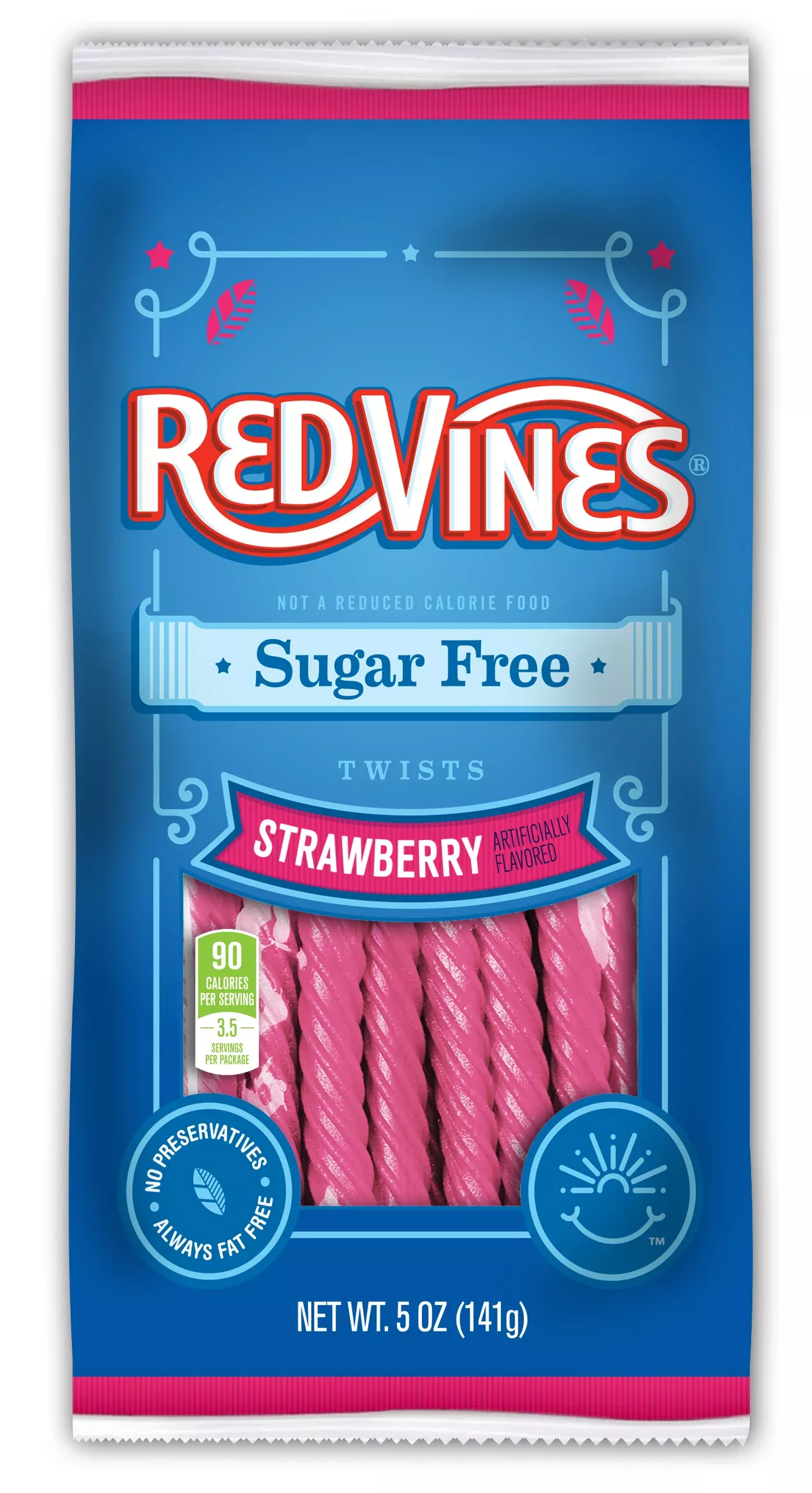 American Licorice Company Red Vines Twists Strawberry Sugar Free Casebag 5 Ounce Size - 12 Per Case