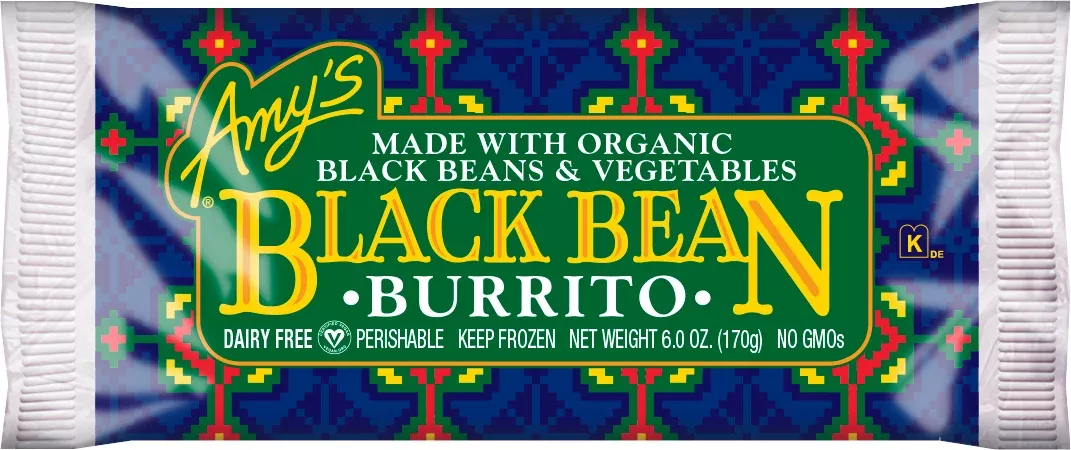 Amy's Kitchen Frozen Black Bean Vegetable Burrito 6 Ounce Size - 12 Per Case