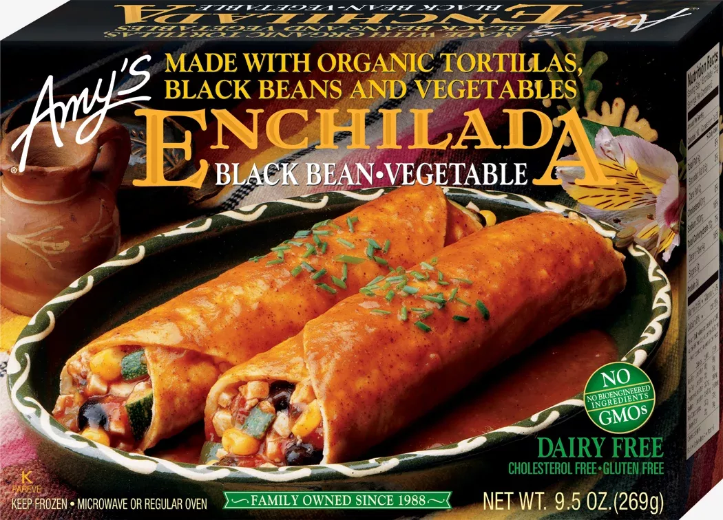 Amy's Kitchen Frozen Black Bean Vegetable Enchilada 9.5 Ounce Size - 12 Per Case