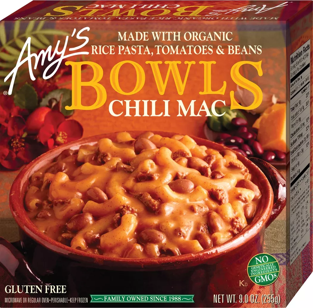 Amy's Kitchen Frozen Chili Mac Bowl 9 Ounce Size - 12 Per Case