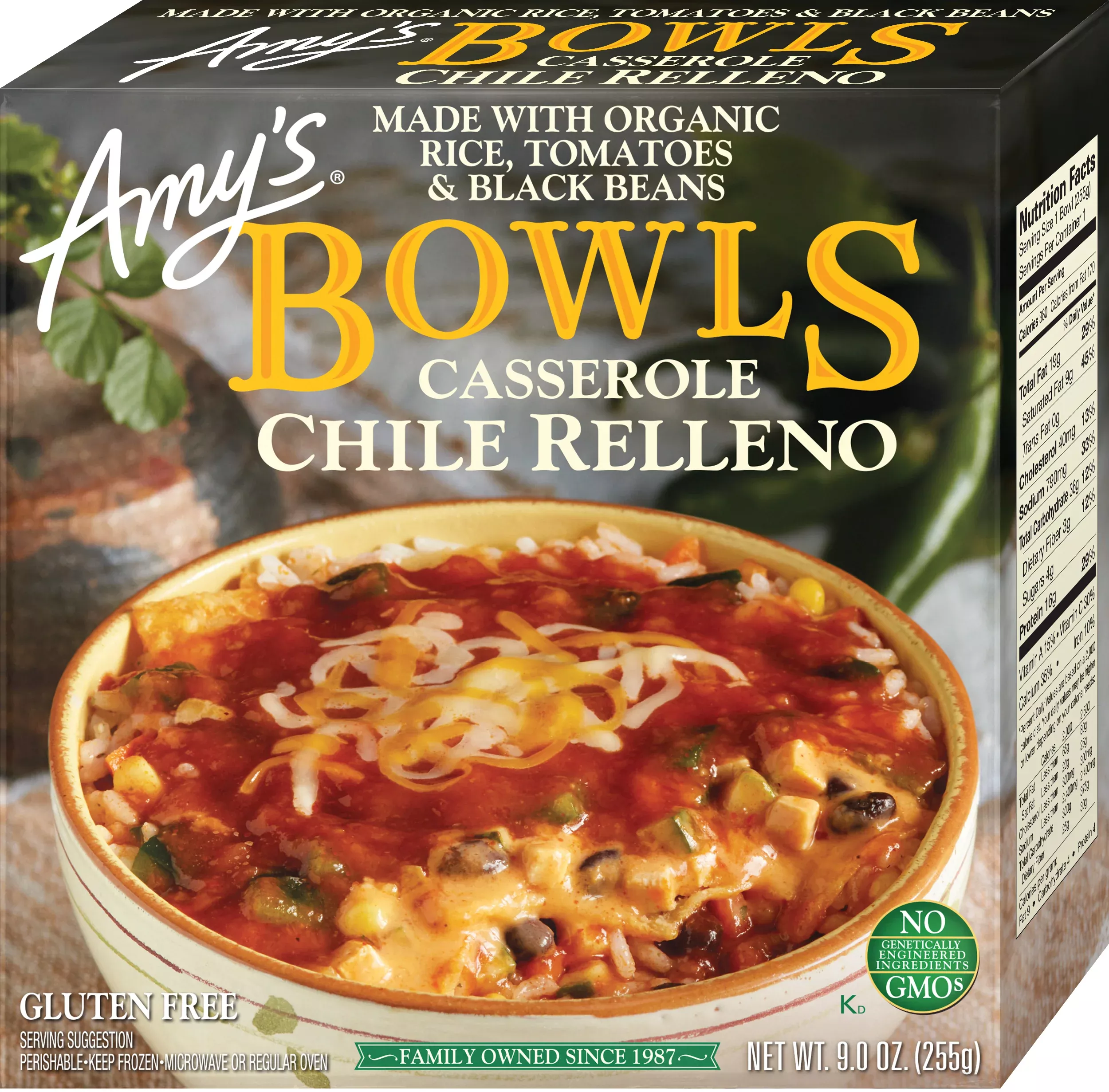 Amy's Kitchen Frozen Chili Rellenos Bowl 9 Ounce Size - 12 Per Case
