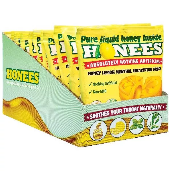Andre Prost Honees Honeylemon Cough Drop Bags Display 20 Count Packs - 12 Per Case