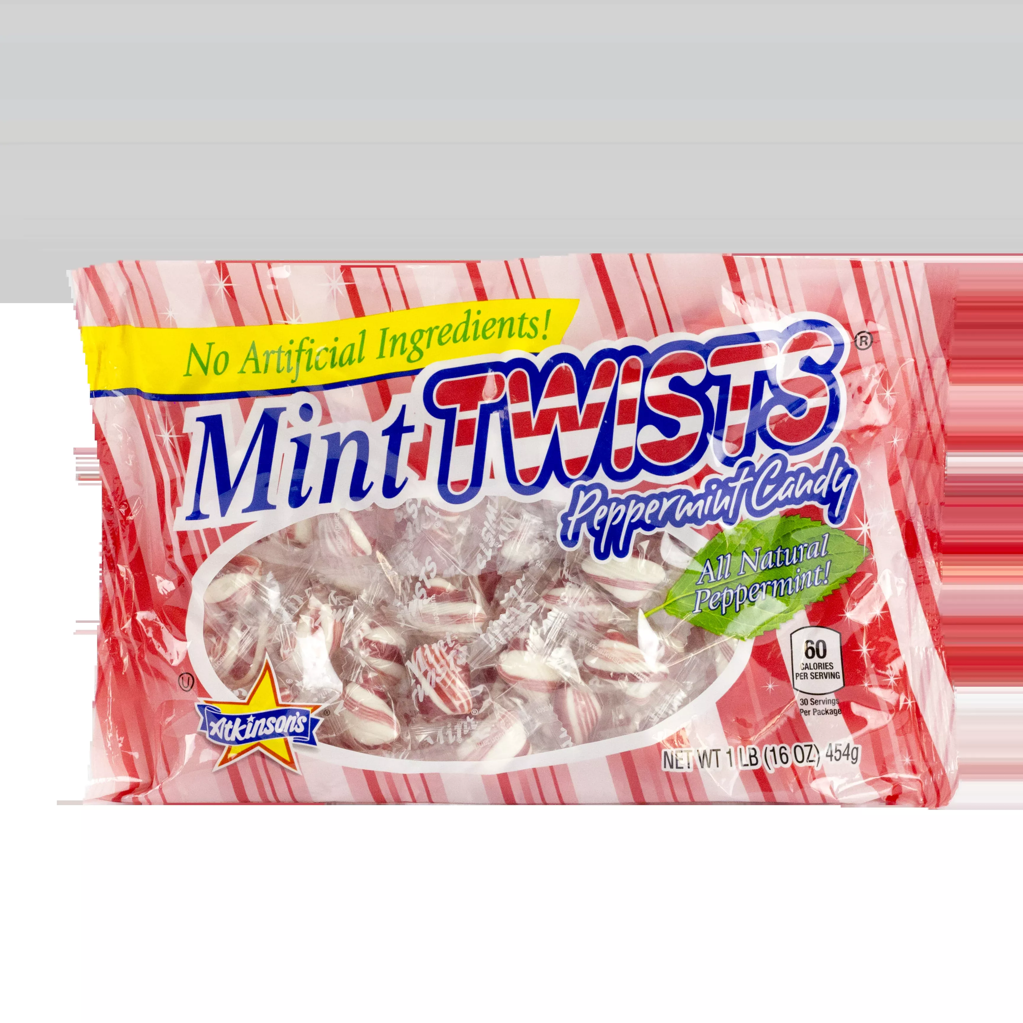Atkinson Candy Red & White Mint Twists Natural 1 Pound Each - 24 Per Case