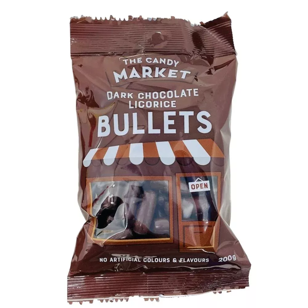 Australia Candy Market Dark Chocolate Licorice Bullets - 200g (Aus)