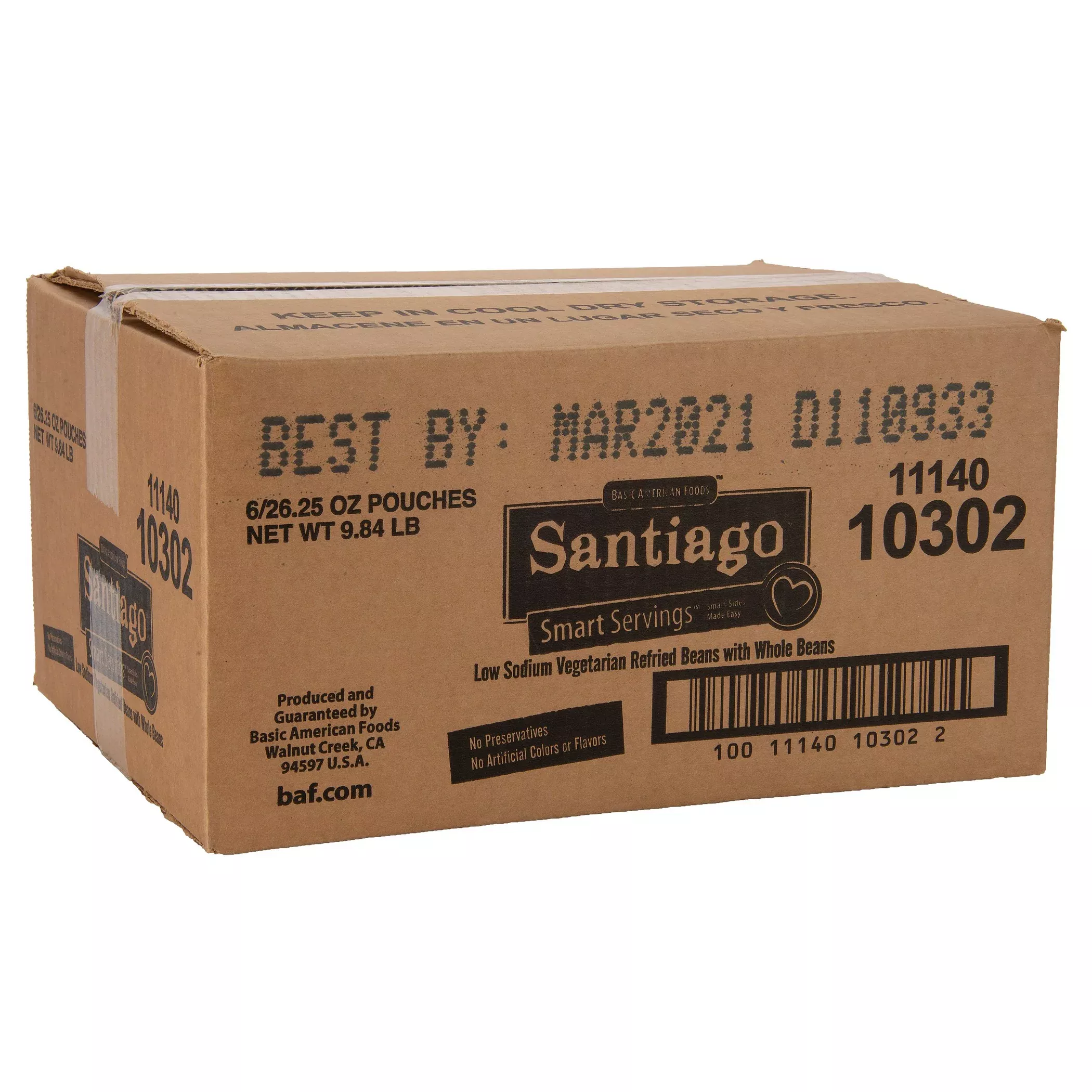 Basic American Foods Santiago Smart Servings Low Sodium Vegetarian Refried Pinto Beans Servin 26.25 Ounce Size - 6 Per Case