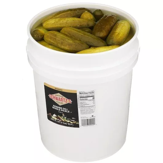 Bay Valley Refrig Schwartz's 45 to 55 Count Whole Kosher Pickles, 5 Gallon
