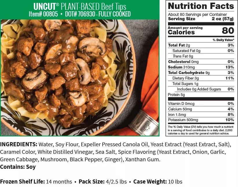 Before The Butcher Uncut Plant Based Beef Tips Cooked 2.5 Pound Each - 4 Per Case