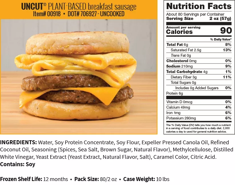 Before The Butcher Uncut Plant Based Sausage Breakfast Patty Round 10 Pound Each - 1 Per Case