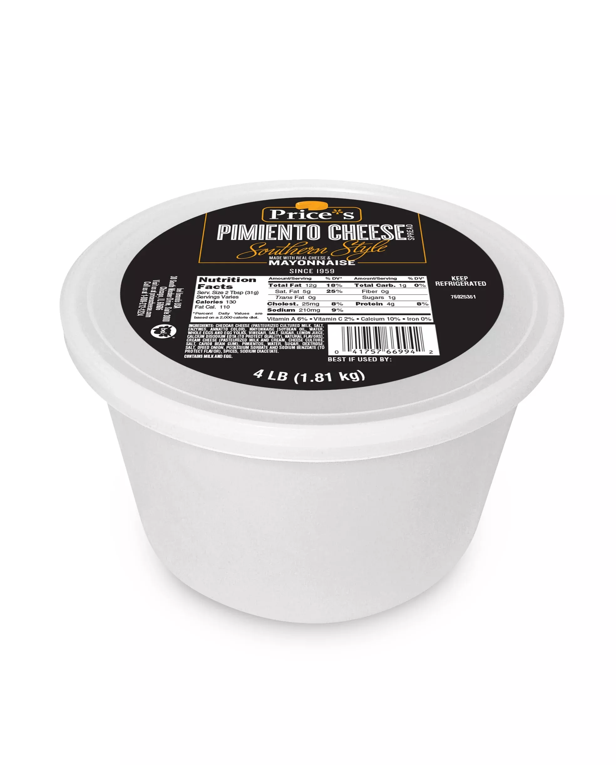 Bel Brands Refrigerated Price's Pimento Southern Style Pail 4 Pound Each - 4 Per Case