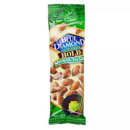 Blue Diamond Retail Blue Diamond Wasabi & Soy Sauce Almonds Tube 1.5 Ounce Size - 144 Per Case