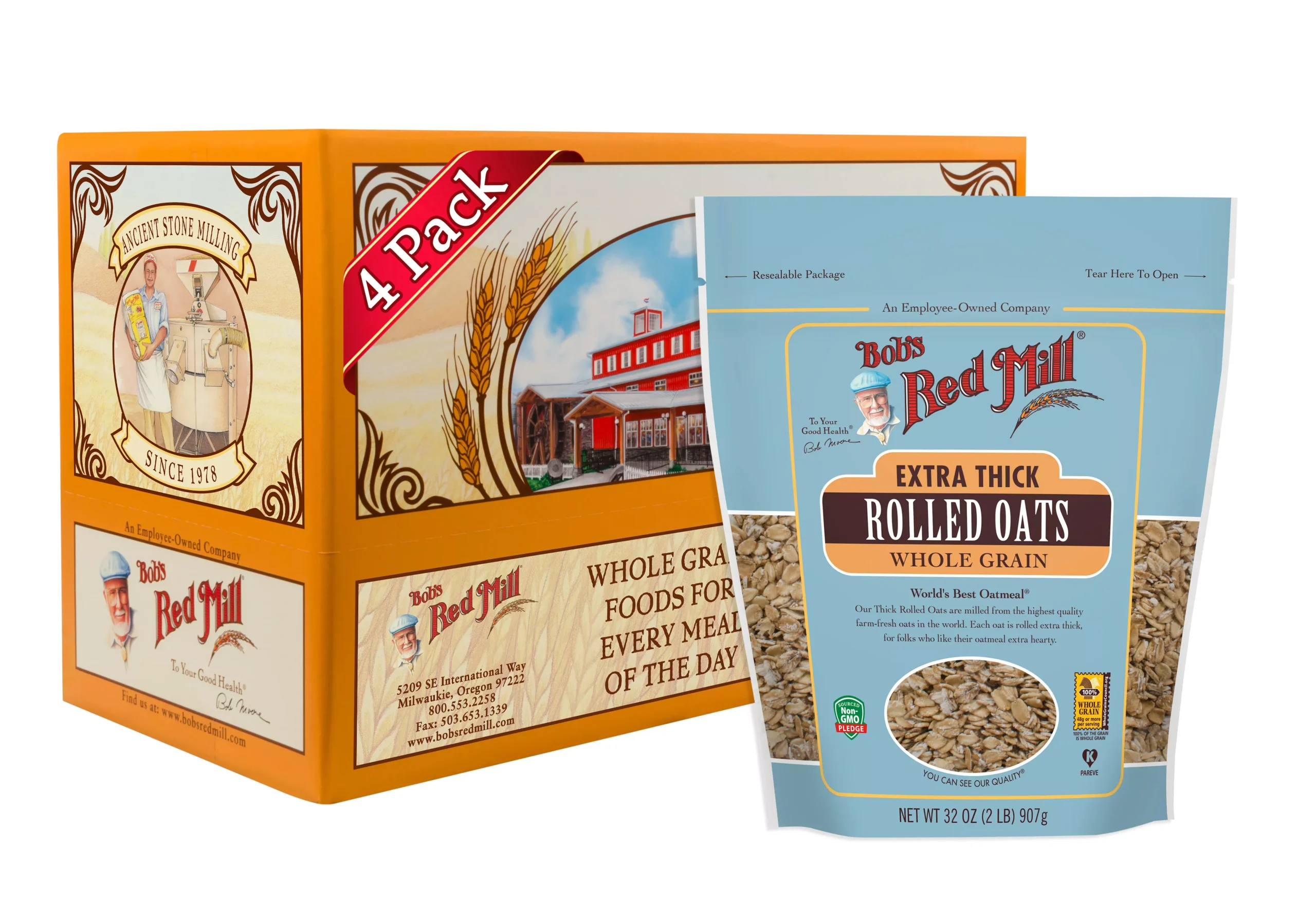 Bob's Red Mill Extra Thick Rolled Oats 32 Ounce Size - 4 Per Case
