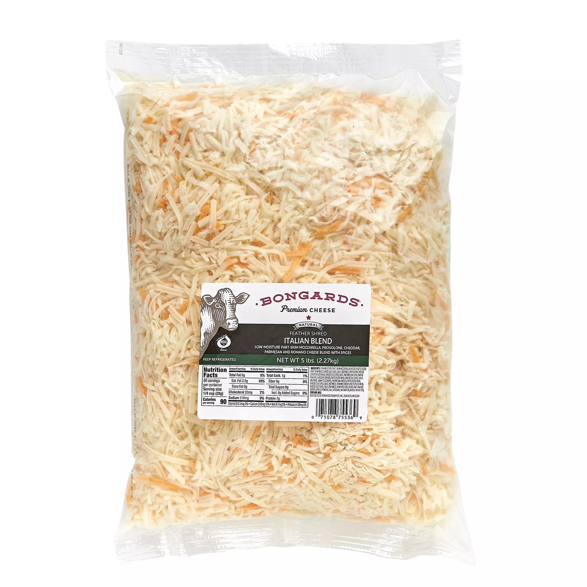 Bongards Cheese Italian Blend Feather Shred 5 Pound Each - 4 Per Case