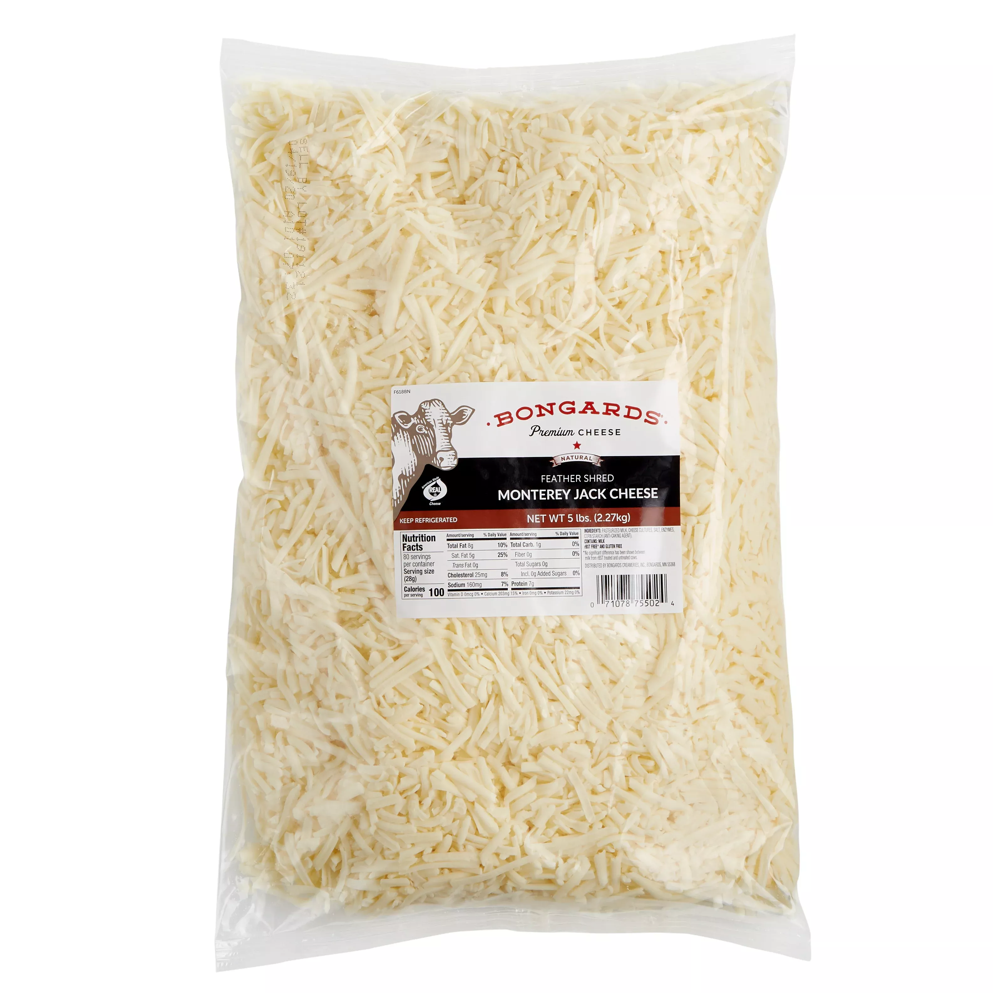 Bongards Cheese Monterey Jack Feather Shred 5 Pound Each - 4 Per Case