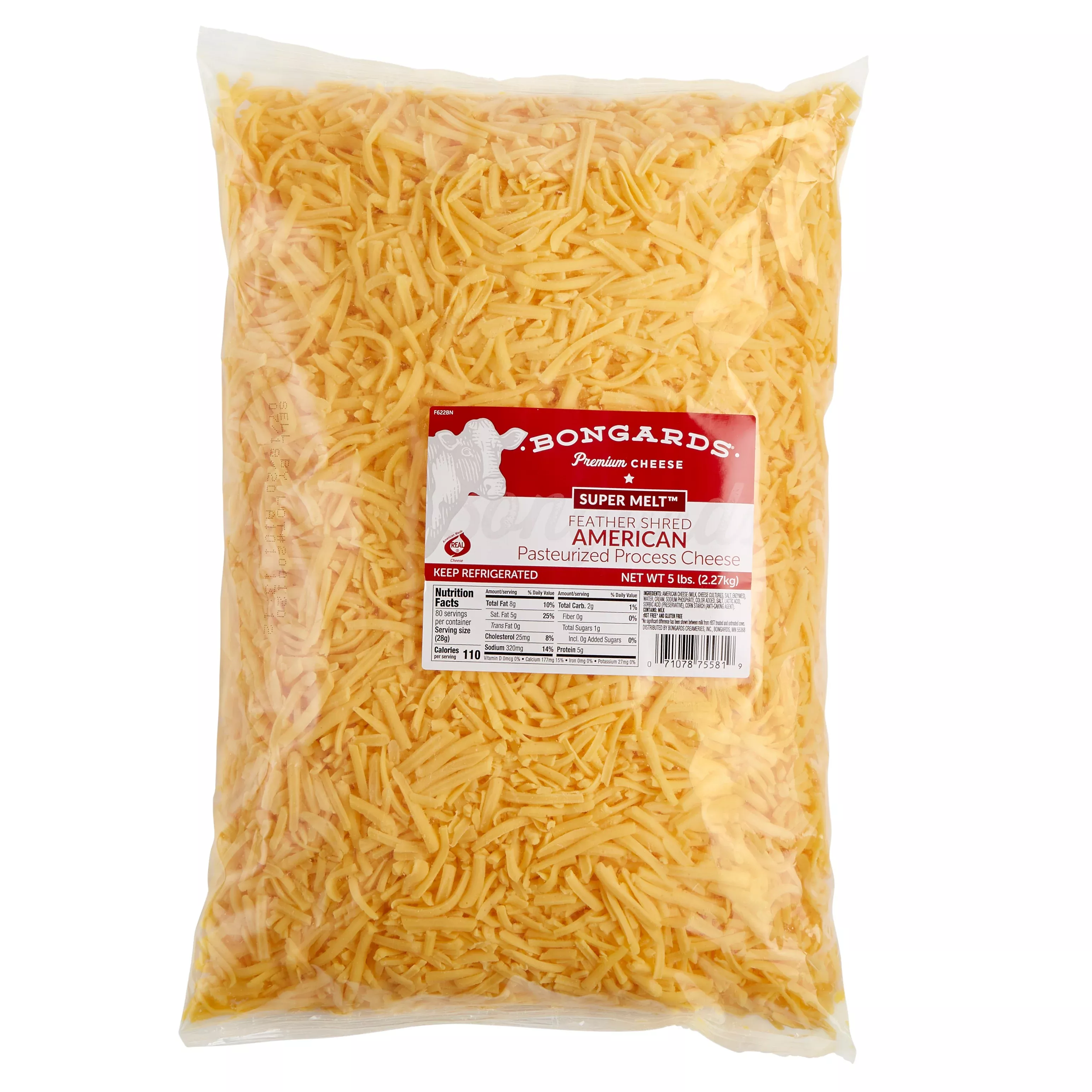Bongards Cheese Super Melt Processed Yellowshredded 5 Pound Each - 4 Per Case