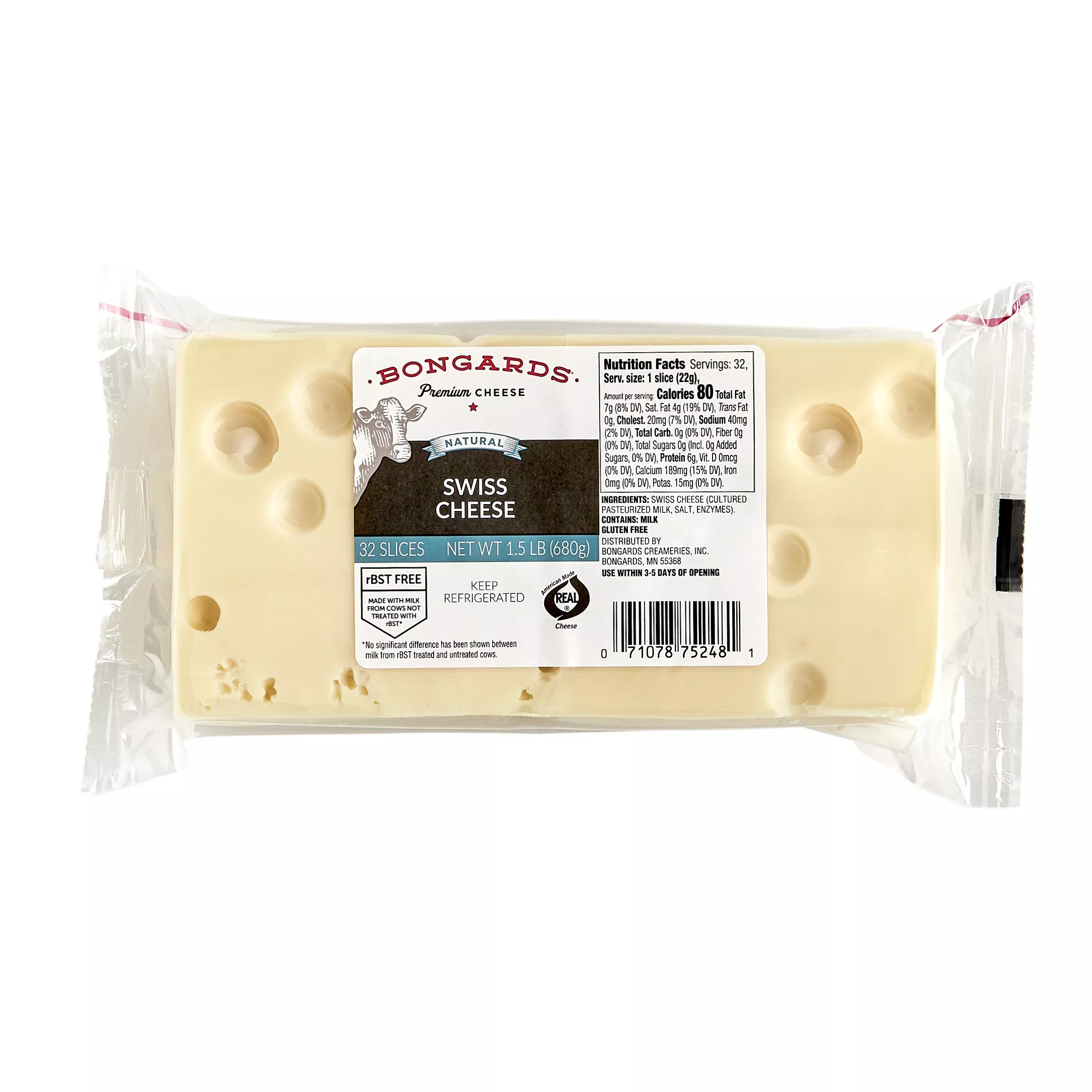 Bongards Cheese Swiss Slices 1.5 Pound Each - 8 Per Case