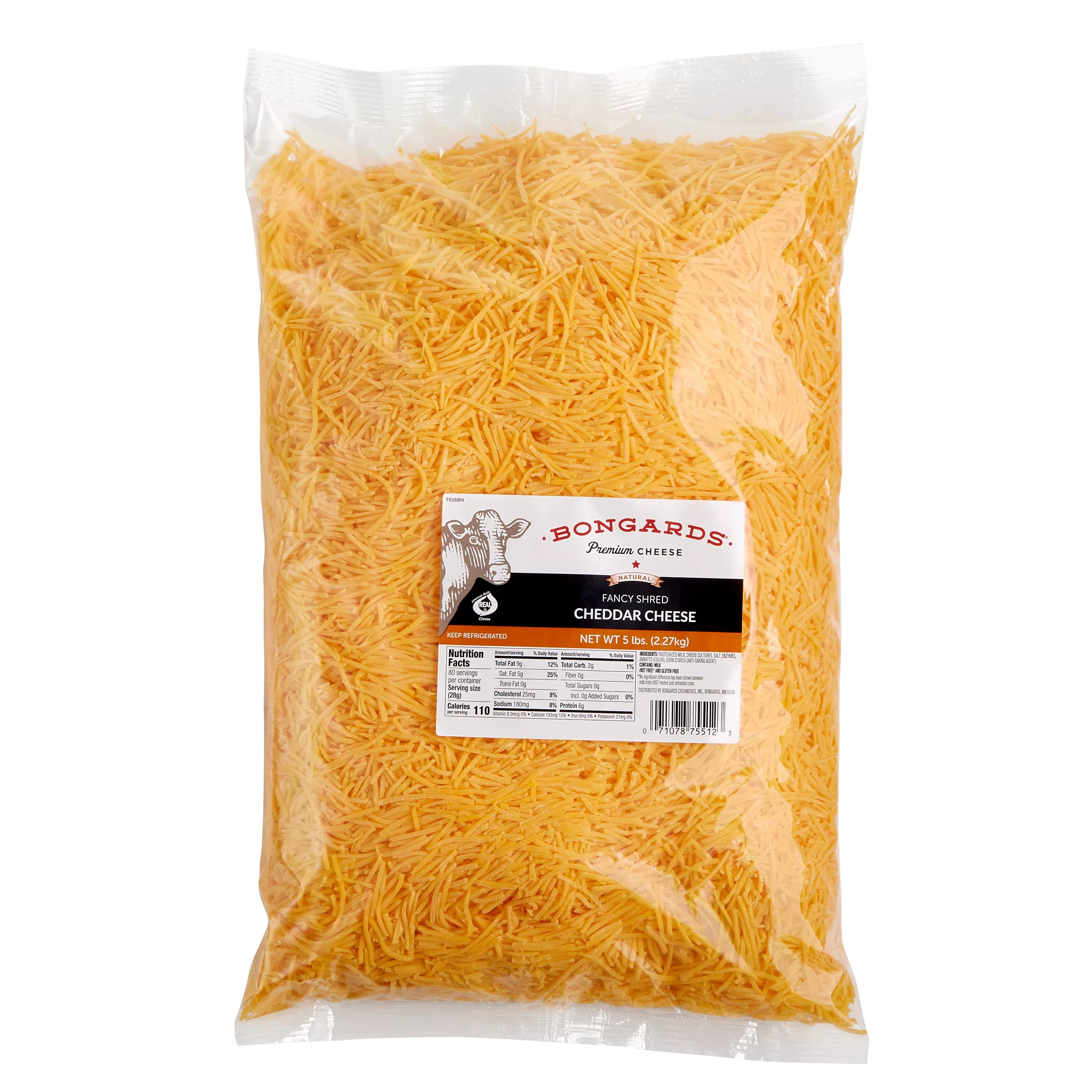 Bongards Yellow Cheese Cheddar Fancy Shred 5 Pound Each - 4 Per Case