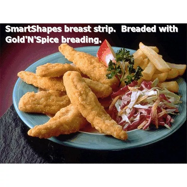 Brakebush Chicken Fully Cooked Smartshapes G'n's Breaded Breast Strips Avg 5 Pound Each - 2 Per Case