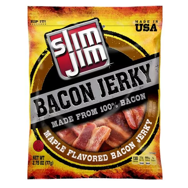 Conagra Retail Slim Jim Bacon Jerky Maple Flavor Bag 2.75 Ounce Size - 8 Per Case