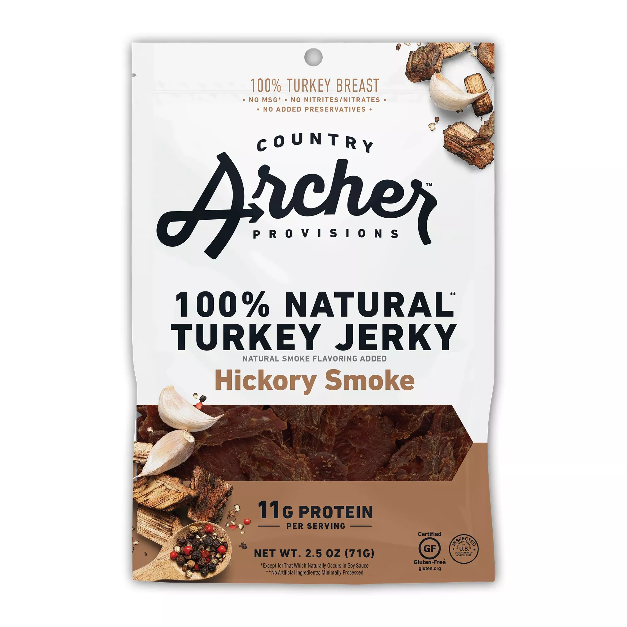 Country Archer Jerky Co Hickory Smoke Turkeyjerky 2.5 Ounce Size - 12 Per Case