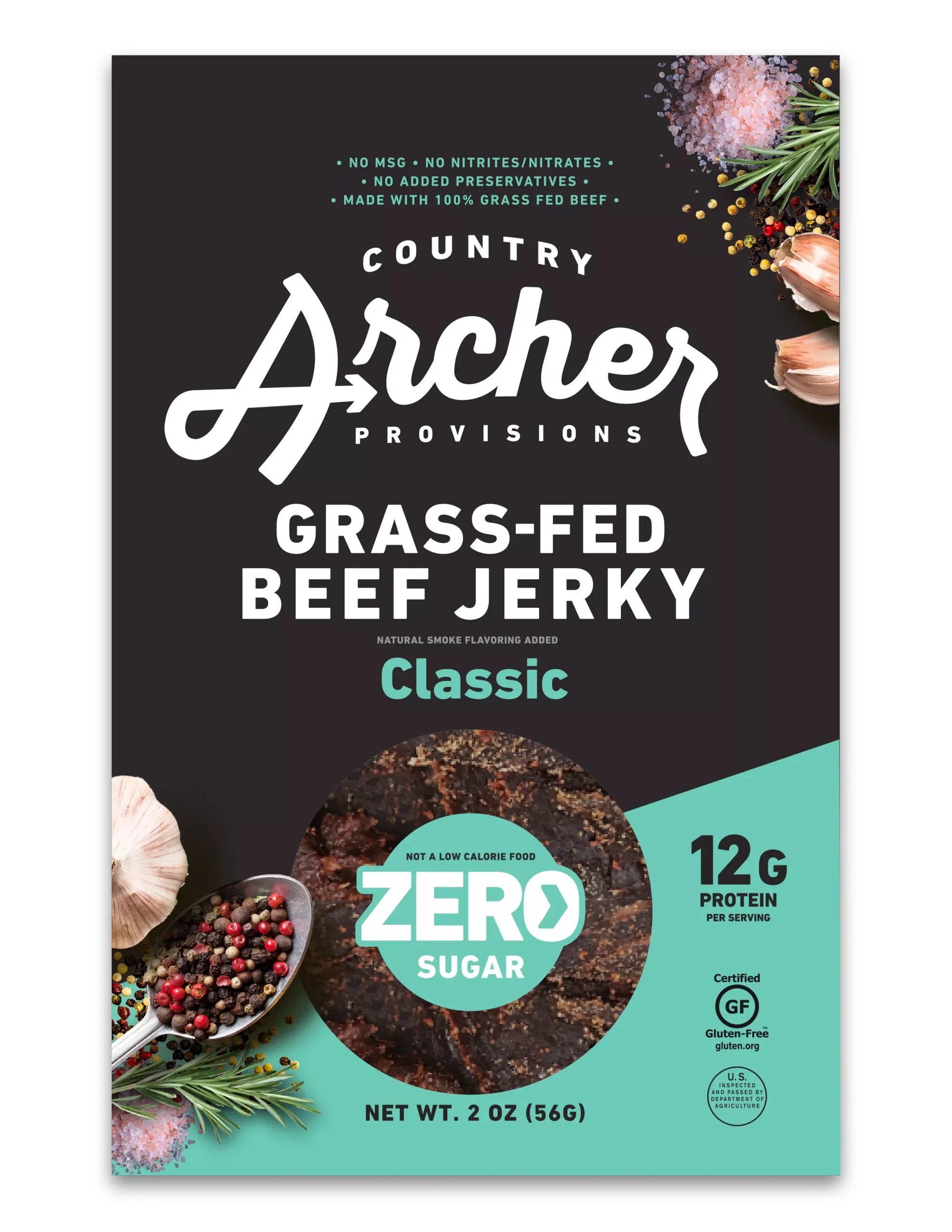 Country Archer Jerky Co Zero Sugar Classic Beef Jerky 2 Ounce Size - 12 Per Case