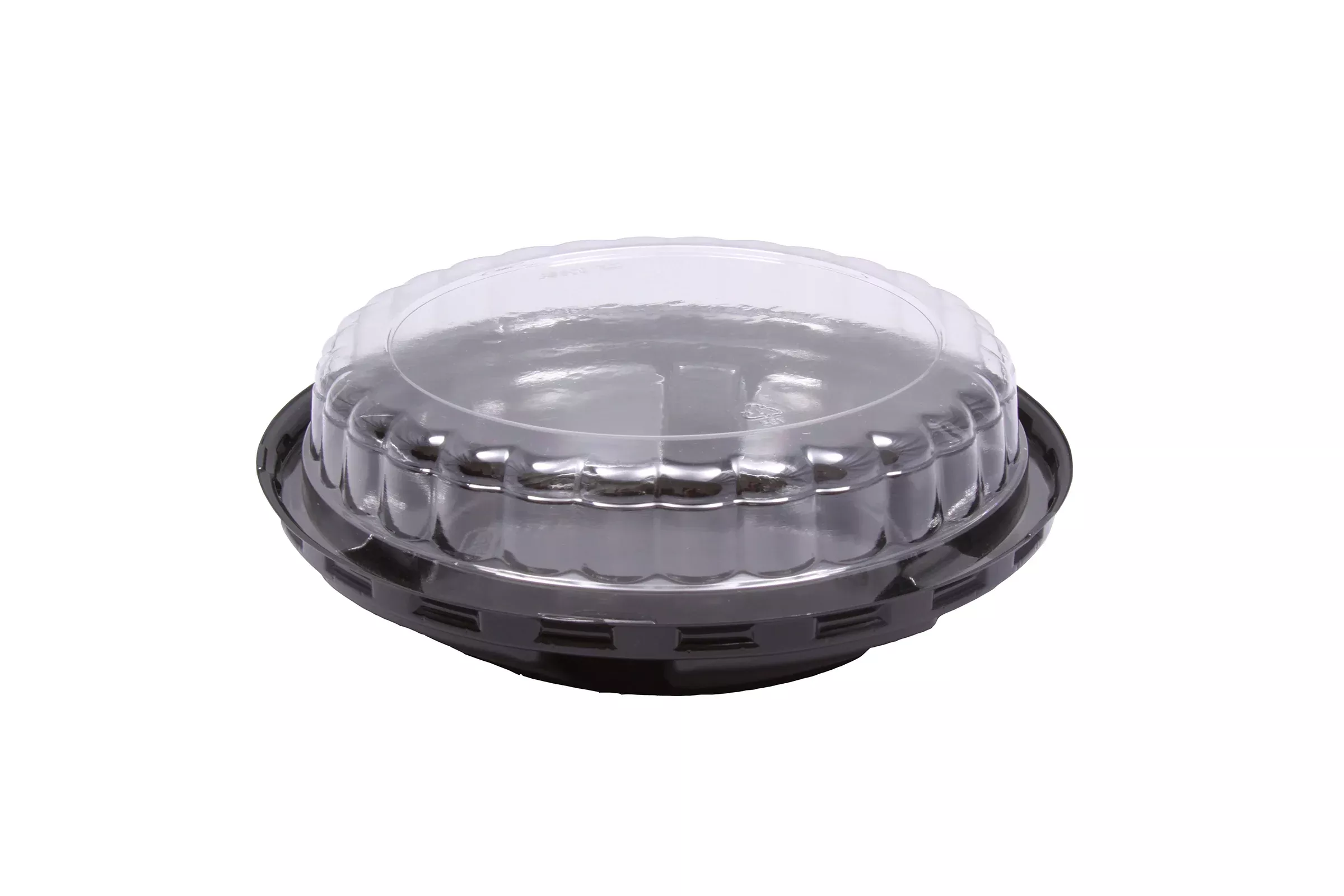 D & W Fine Pack 7.1" Black PET Pie Base W/ Low Scalloped Dome - 200 Per Case