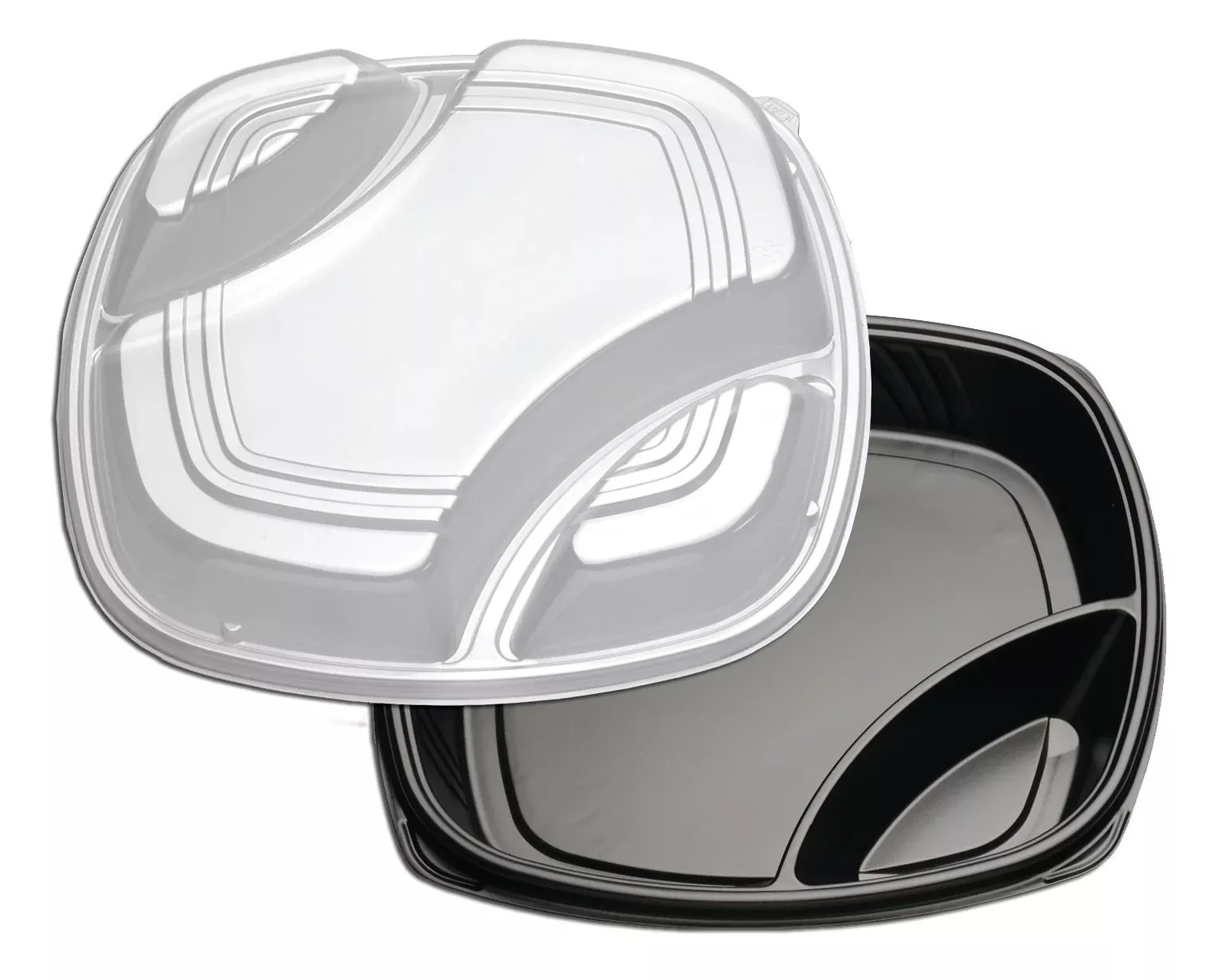 D & W Fine Pack Forum 16" Square Black C-fine Ps Deep 3-Comp. Base W/ Low Dome Lid 186 Ounce