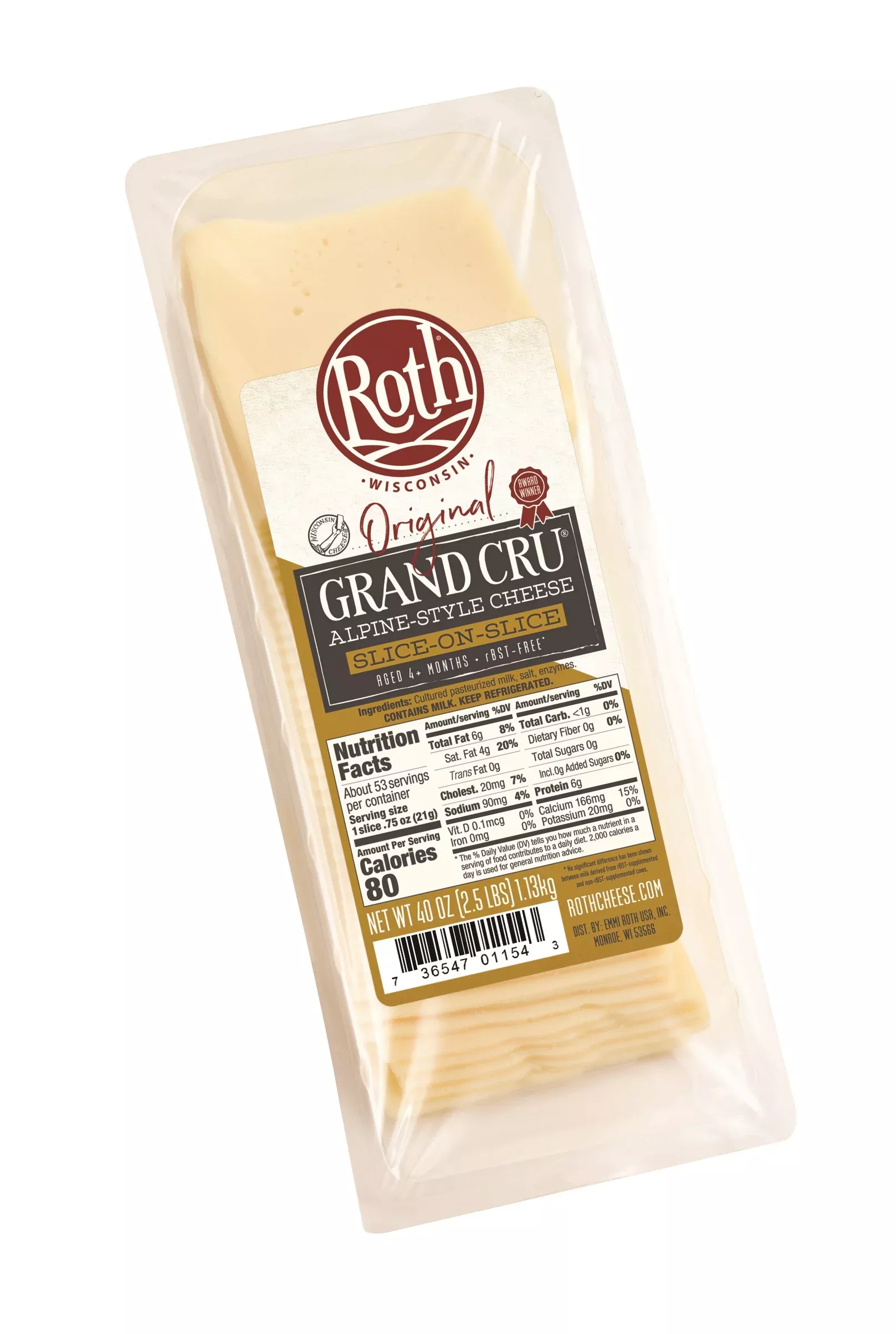 Emmi-roth Kase Cheese Sos Grand Cru Original Slices 2.5 Pound Each - 4 Per Case