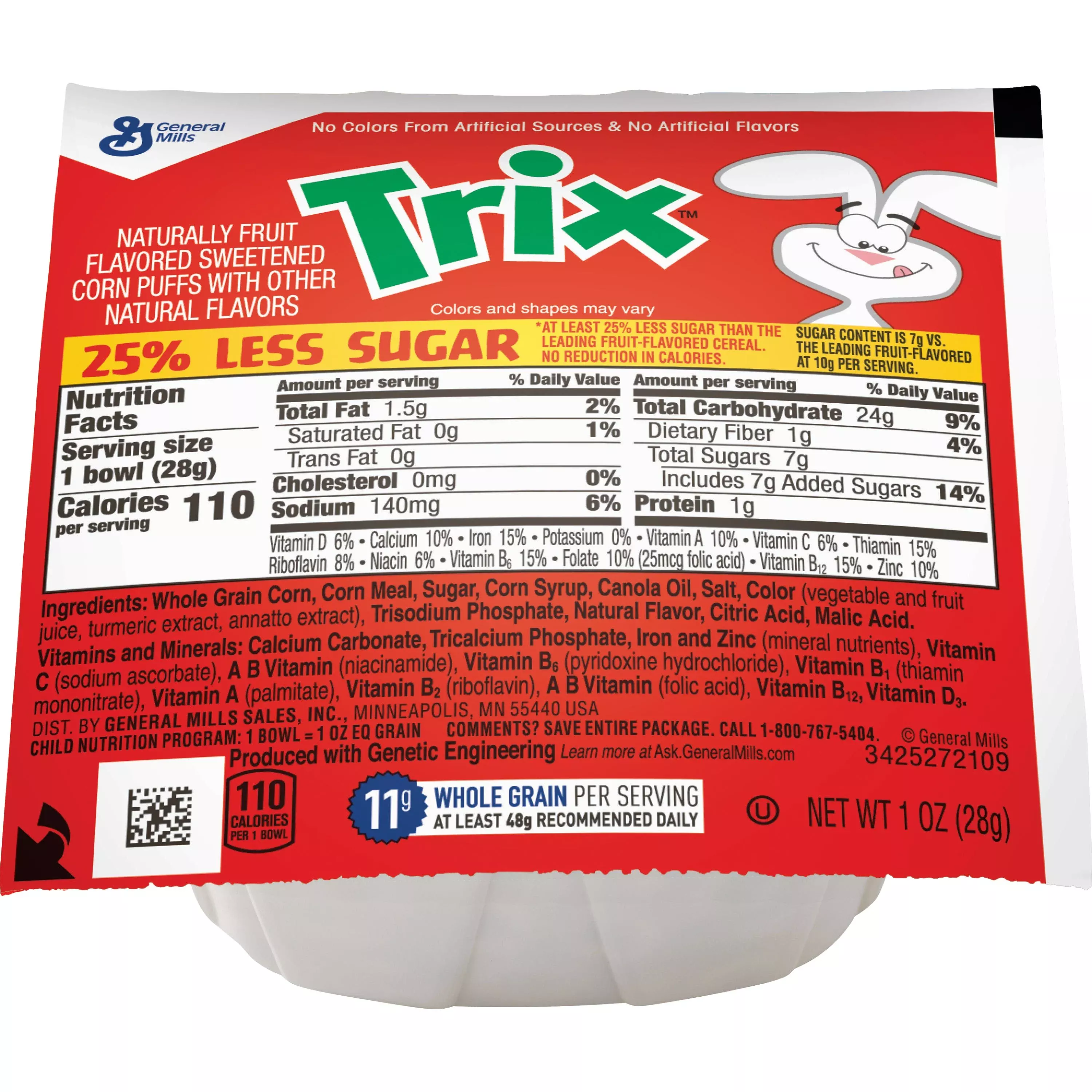 General Mills Trix Cereal Less Sugar Single Serve Bowlpak 1 Ounce Size - 96 Per Case