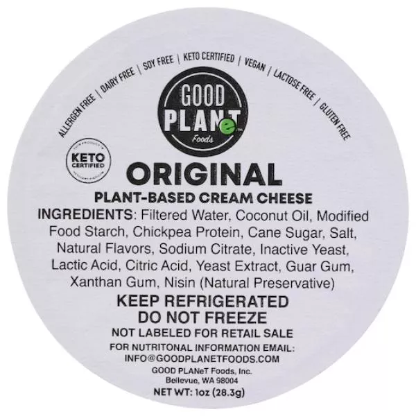 Good Planet Foods Original Cream Cheese Spread Plant Based 1 Ounce Size - 100 Per Case