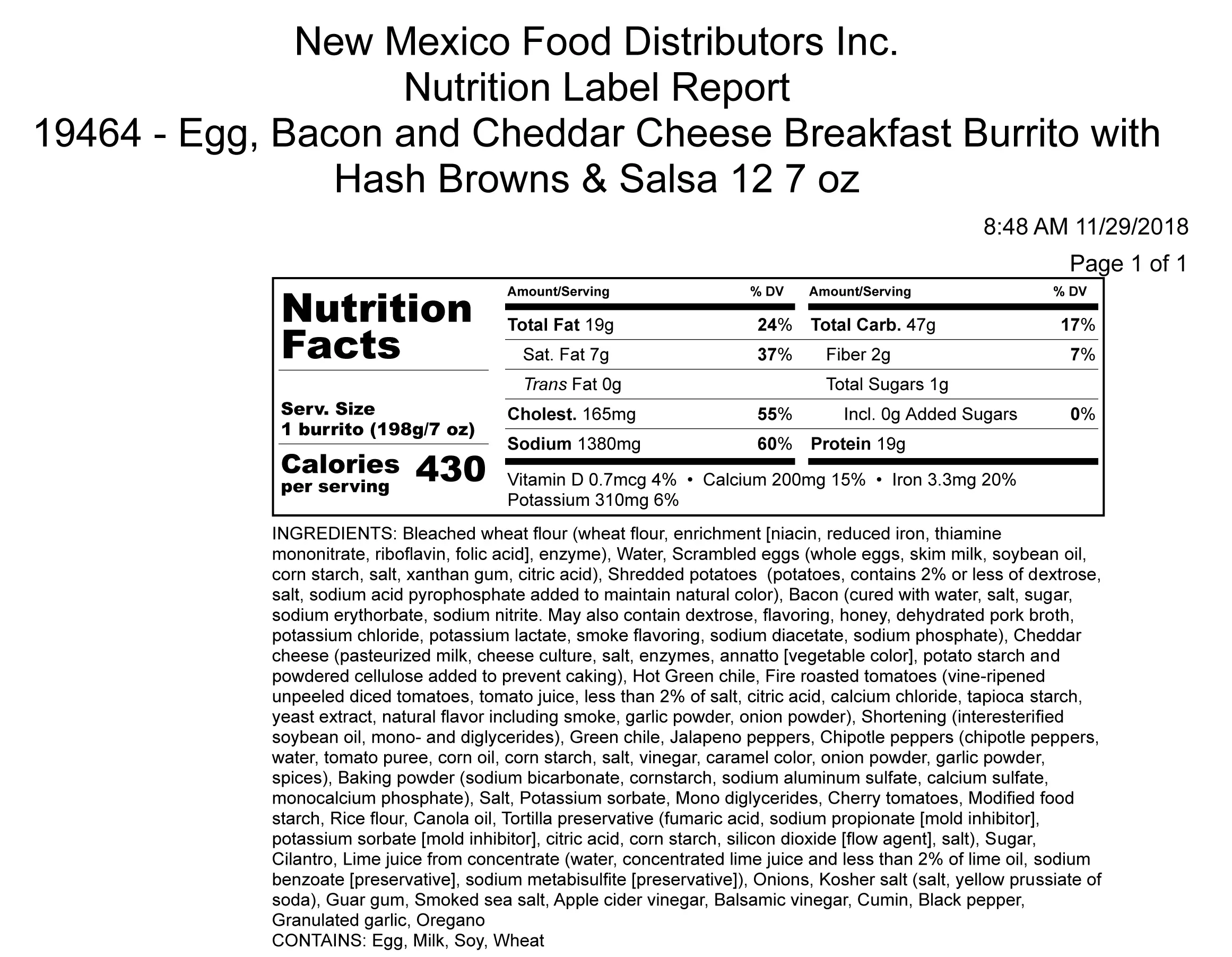 Green Chile Concepts Llc Green Chile Brkfst Egg & Bacon Whshbrwn Cheddar Burrito to 1 Each - 12 Per Case