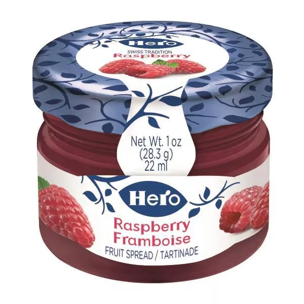 Hero- Jams Preserves & Nectars Hero Raspberry Minijar Fruit Spread 1 Ounce Size - 72 Per Case