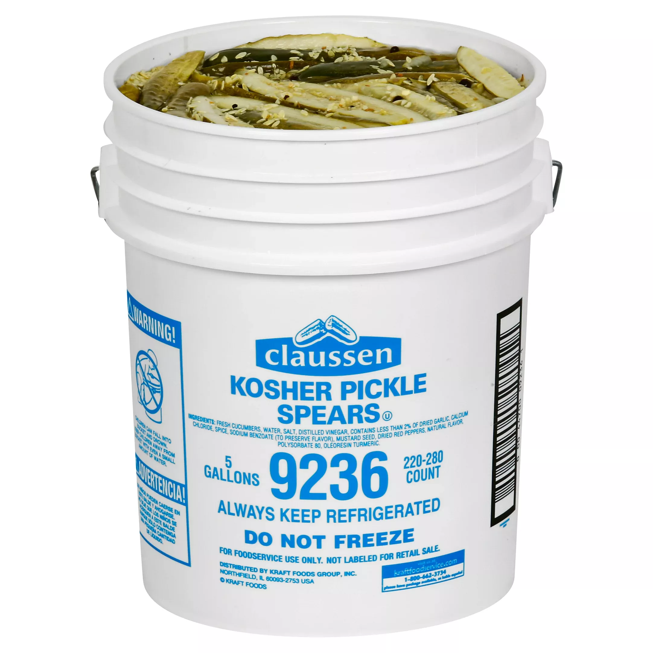 Kraft Heinz Ref Claussen Dill Pickle Spears 5 Gallon. Pail 220-280 Count