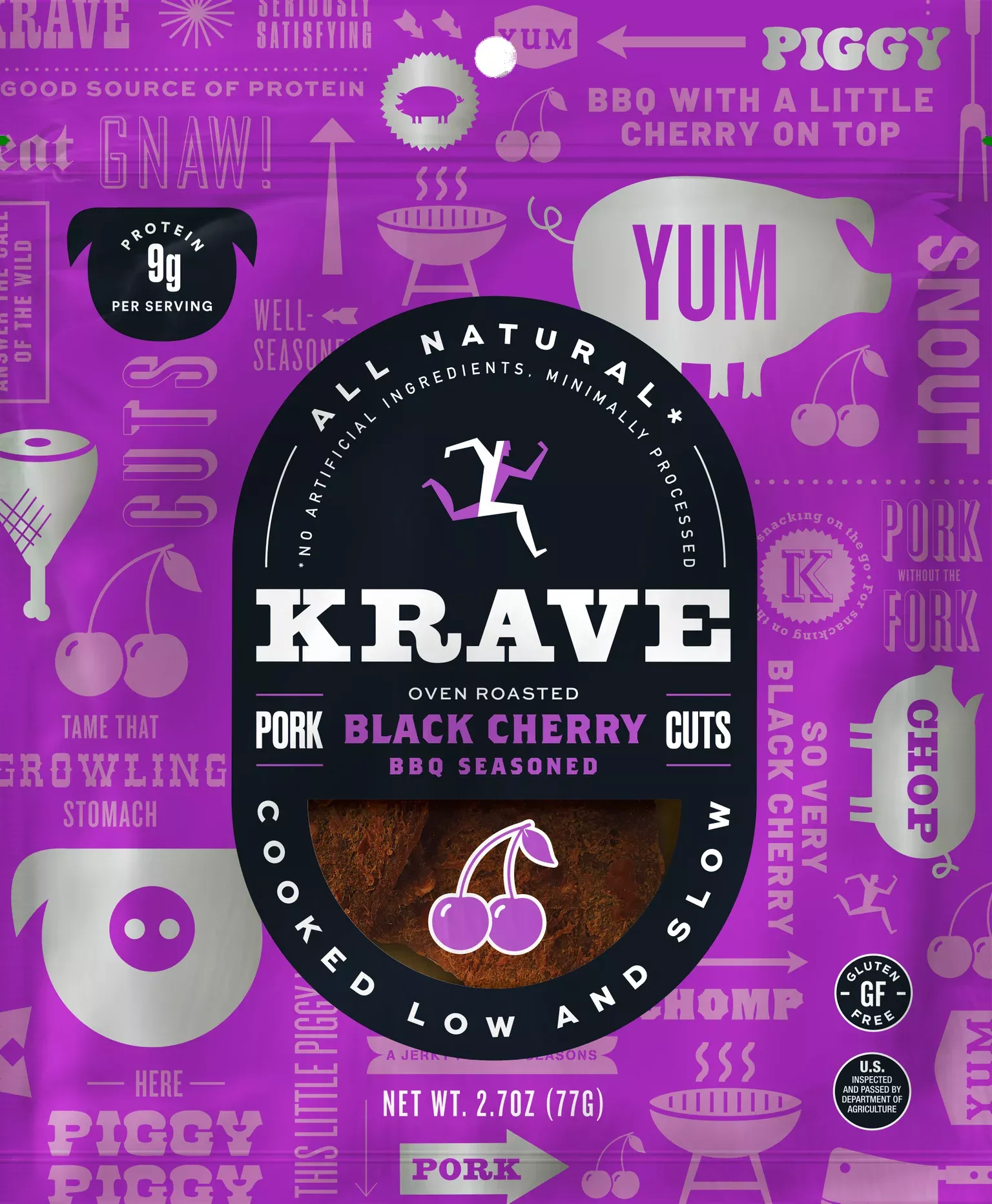 Krave Black Cherry Barbecue Gourmet Pork Cuts 8 Count Packs - 1 Per Case
