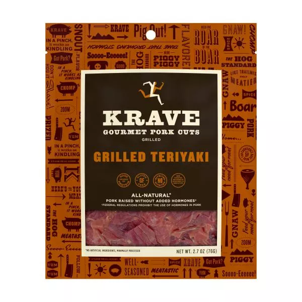 Krave Grilled Teriyaki Gourmet Pork Cuts 8 Count Packs - 1 Per Case