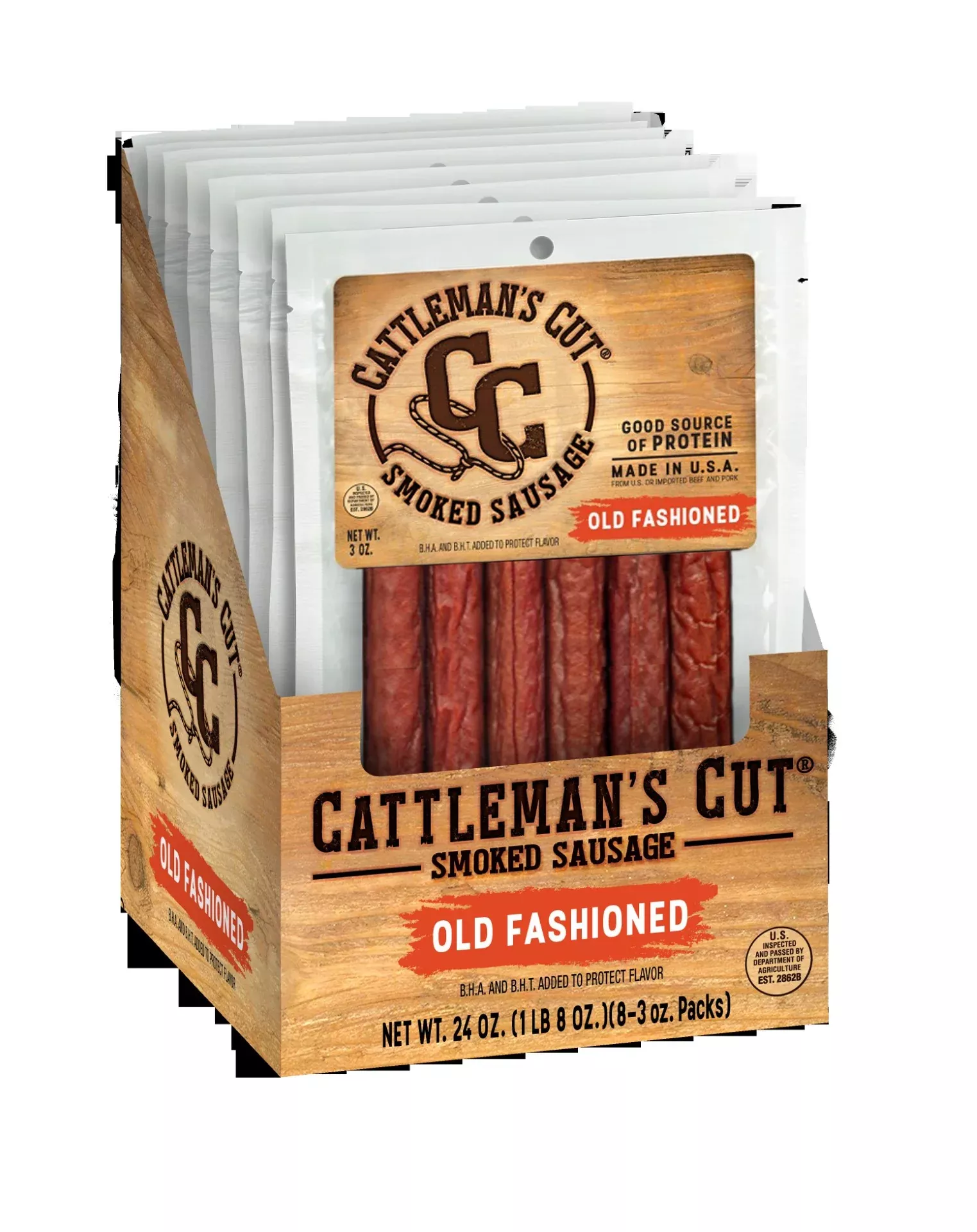 Oberto Cattlemans Cut Smoked Sticks Count 3 Ounce Size - 64 Per Case