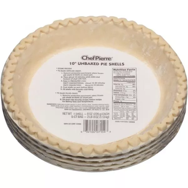 Sara Lee Bakery Chef Pierre 10-Inch Unbaked Pie Shell 2.5 Pound Each - 4 Per Case