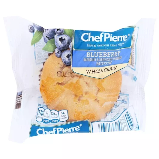 Sara Lee Bakery Chef Pierre Individually Wrapped Whole Grain Blueberry Muffin 2 Ounce Size - 48 Per Case