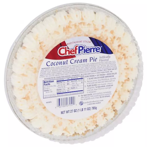 Sara Lee Bakery Chef Pierre Pie Coconut Cream 10 Inch 27 Ounce Size - 6 Per Case