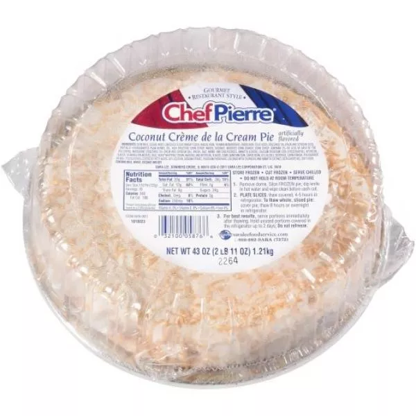 Sara Lee Bakery Chef Pierre Pie Coconut Creme 10 Inch 43 Ounce Size - 4 Per Case