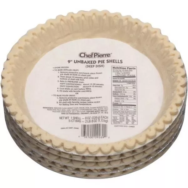 Sara Lee Bakery Chef Pierre Pie Shell Chef Pierre Unbaked Deep Dish 9 Inch - 8 Ounce Size - 20 Per Case