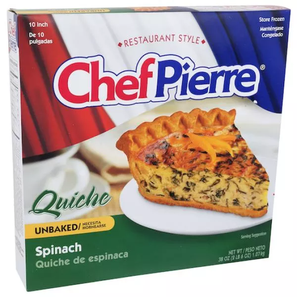 Sara Lee Bakery Chef Pierre Quiche Spinach Unbaked 10 Inch 2.375 Pound Each - 6 Per Case
