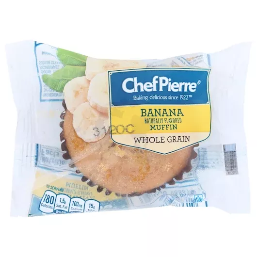Sara Lee Bakery Chef Pierre Whole Grain Individually Wrapped Banana Muffin 2 Ounce Size - 48 Per Case